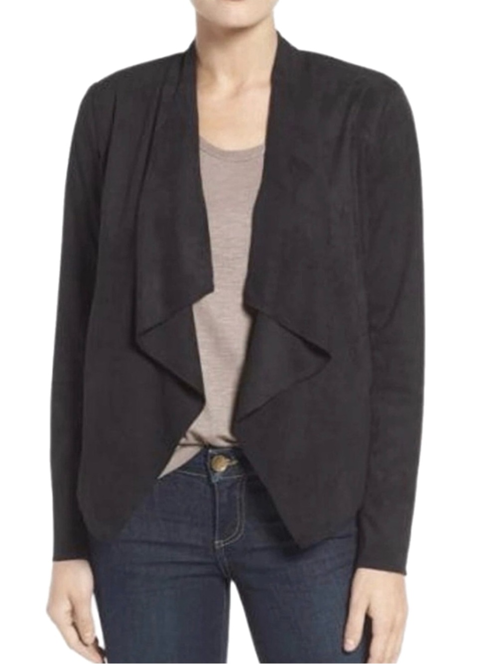 Kut from the Kloth Tayanita Faux Suede Drape Jacket Open Front Black S Capsule